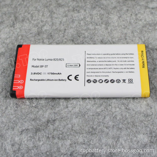 1750mAh Rechargeable Li-ion Battery BP-5T Battery For Nokia Lumia 820 825